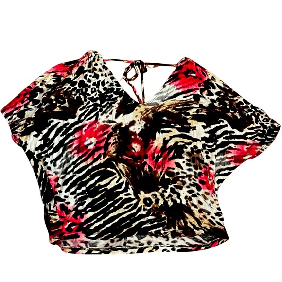 Agaci zebra blouse Cold Shoulder Animal Print size Small silver rings black pink - Picture 1 of 14